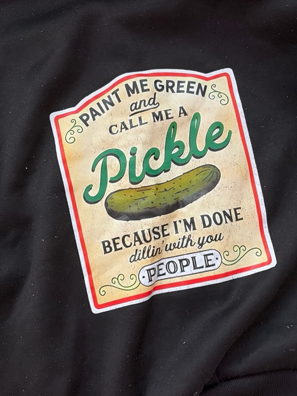 Graphic Crewneck Sweatshirt – Black with Green Pickle Print